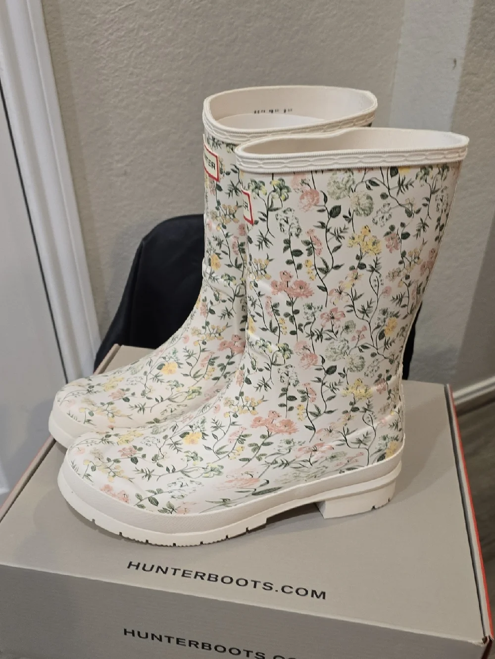 Hunter White Floral Rain Boots